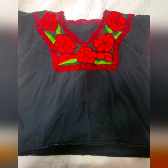Embroidered Black and Red Women's Top - Picture 1 of 3